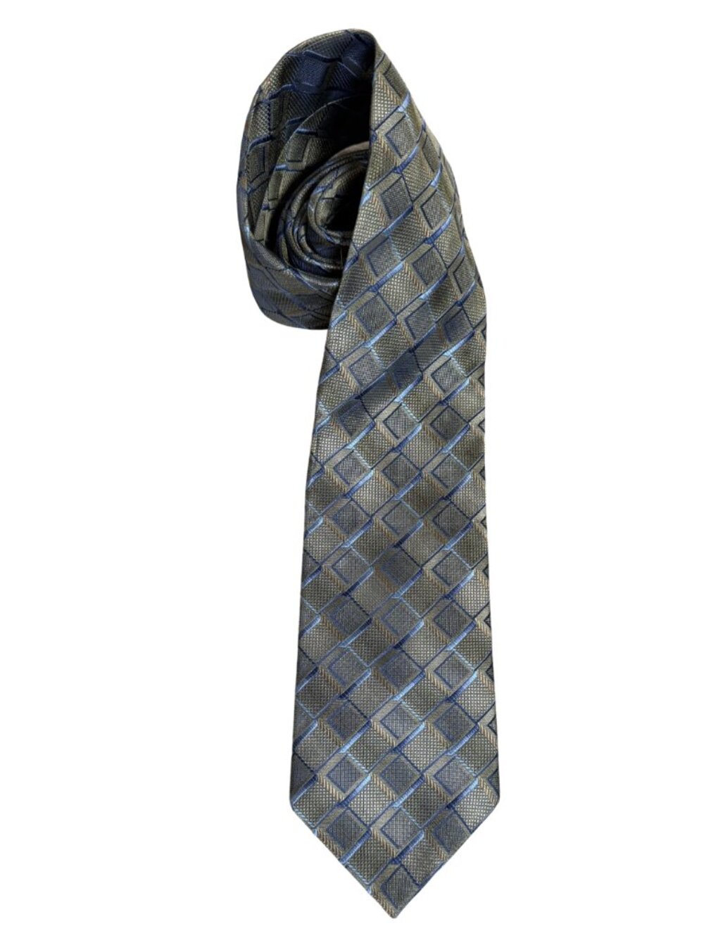 Bruno Piattelli Extra Long 66" 100% Silk Gray Blue Diamond Tie
